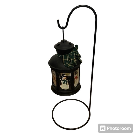 Hand Painted Volitive Candle Tea Light Holder & Stand Black Metal Snowman - Picture 1 of 5